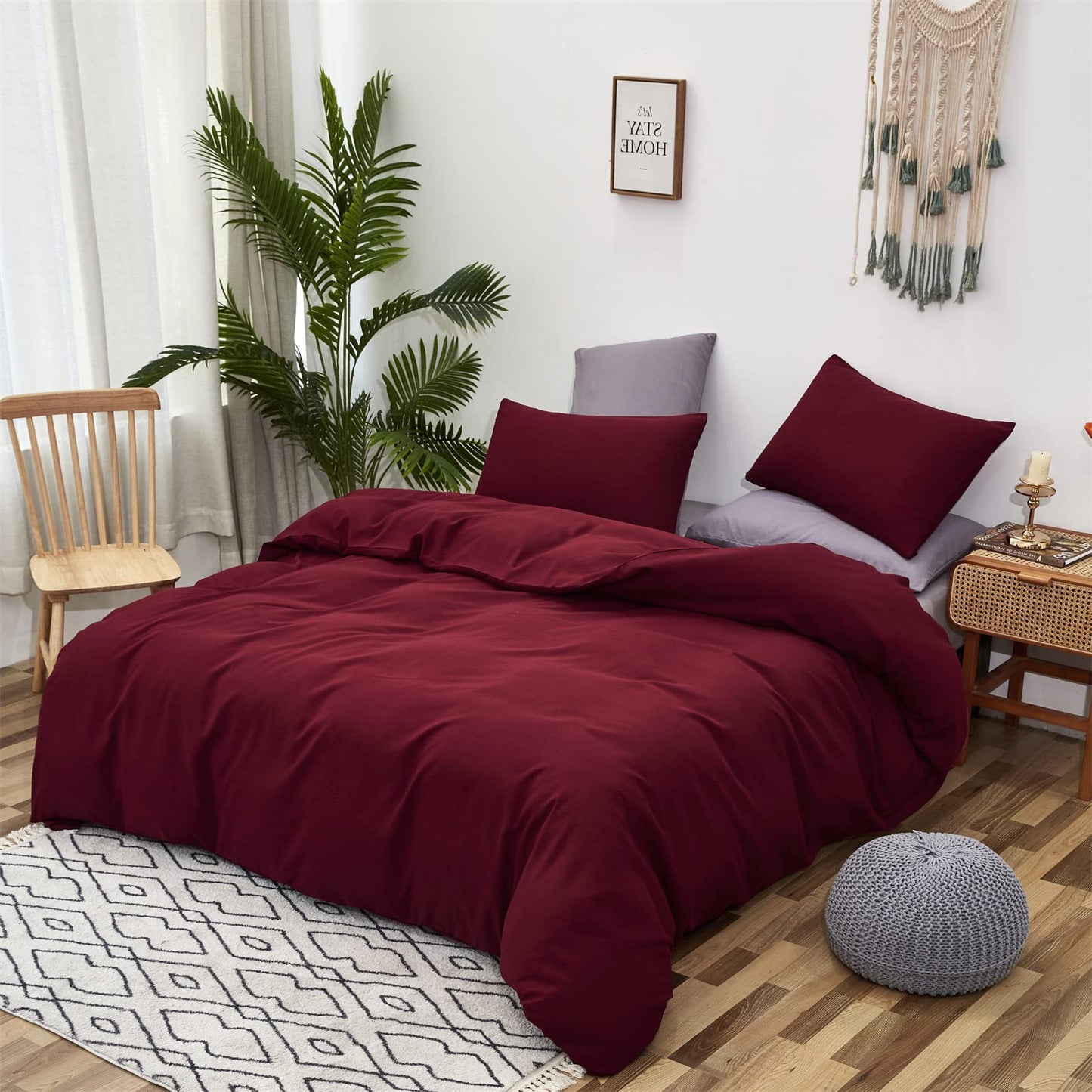 Luxlovery Burgundy Comforter Set Queen Dark Red Bedding Set Women Claret Wine Red Crimson Burgundy Blanket Quilts 3 Piece Claret Bedding Comforter Set