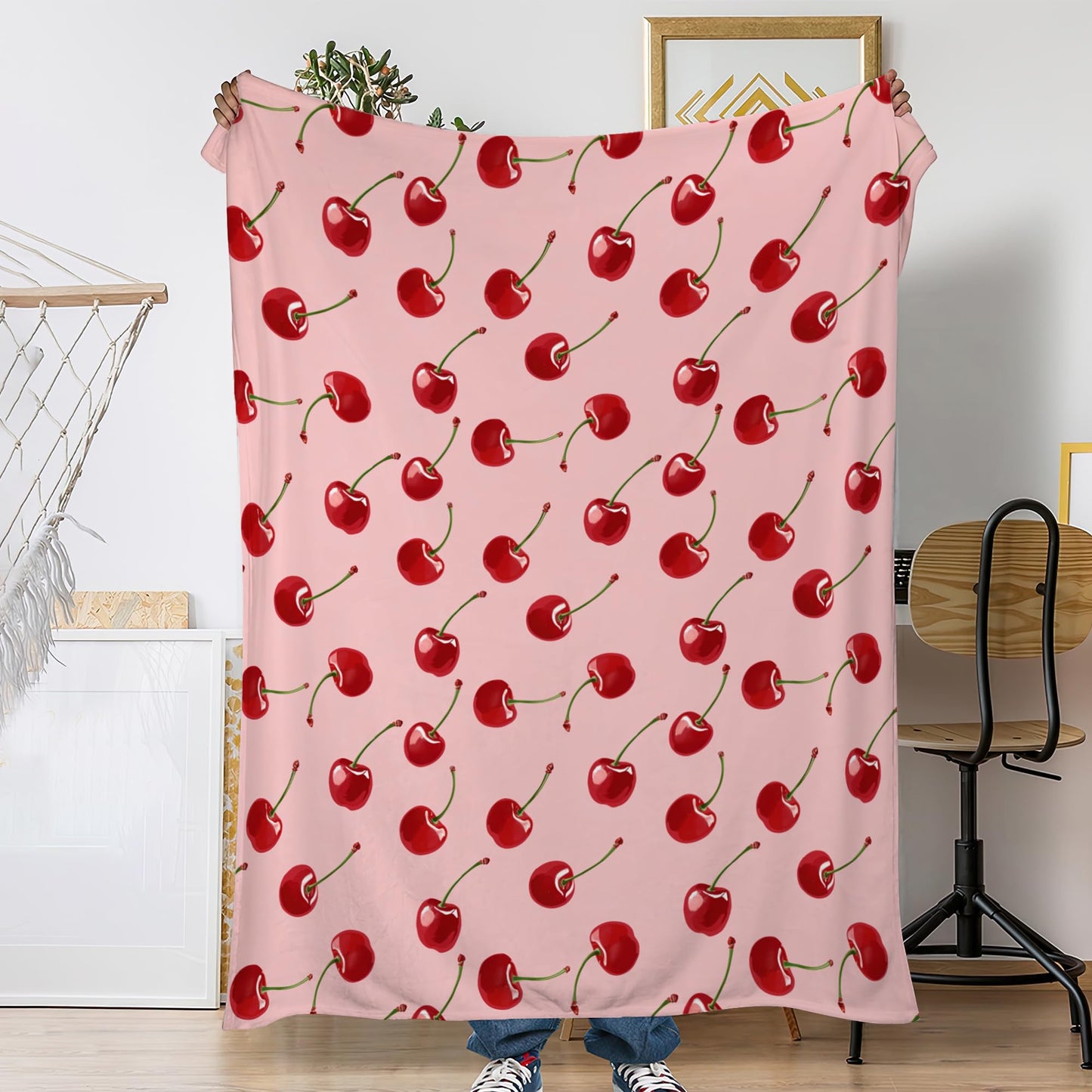 Snowmolle Sweet Cherry Fall Throw Blanket,Pink Girls Cozy Plush Fluffy Blanket for Living Room Decor,Lightweight Fleece Throws for Couch,Bed,Traveling,Naps,Reading,50 X 60 Inch