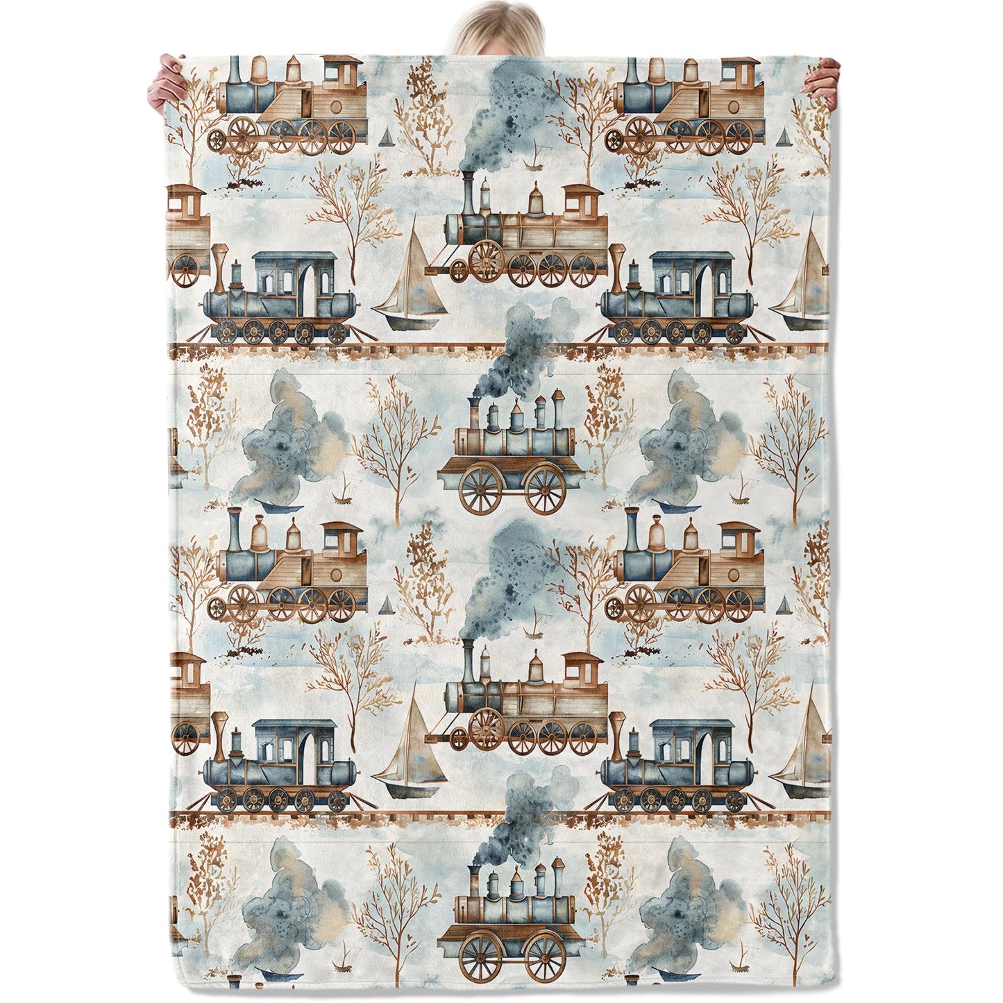 Aonimonis Rustic Train Throw Blanket Gifts for Women Adults Girls, Soft Fuzzy Warm Cozy Flannel Blankets for Bedroom, Travel, Couch, Home Decor 50x60 in