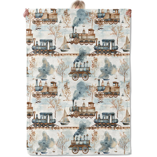 Aonimonis Rustic Train Throw Blanket Gifts for Women Adults Girls, Soft Fuzzy Warm Cozy Flannel Blankets for Bedroom, Travel, Couch, Home Decor 50x60 in