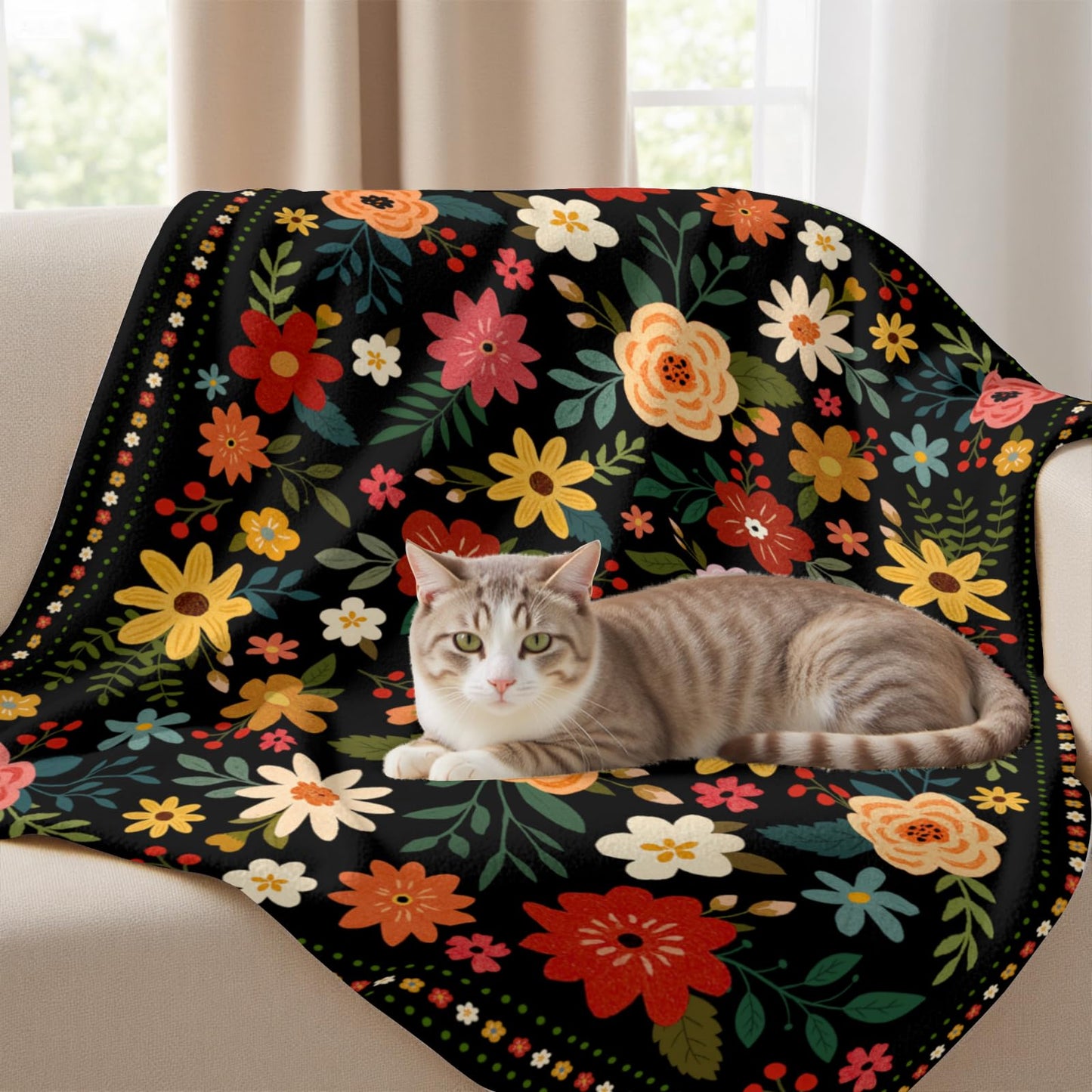 Arktrident Boho Floral Throw Blanket Colorful Flower Soft Flannel Bed Blankets Cozy Plush Couch Cover Lightweight Blanket for Bed Chair Sofa 50" X 60"