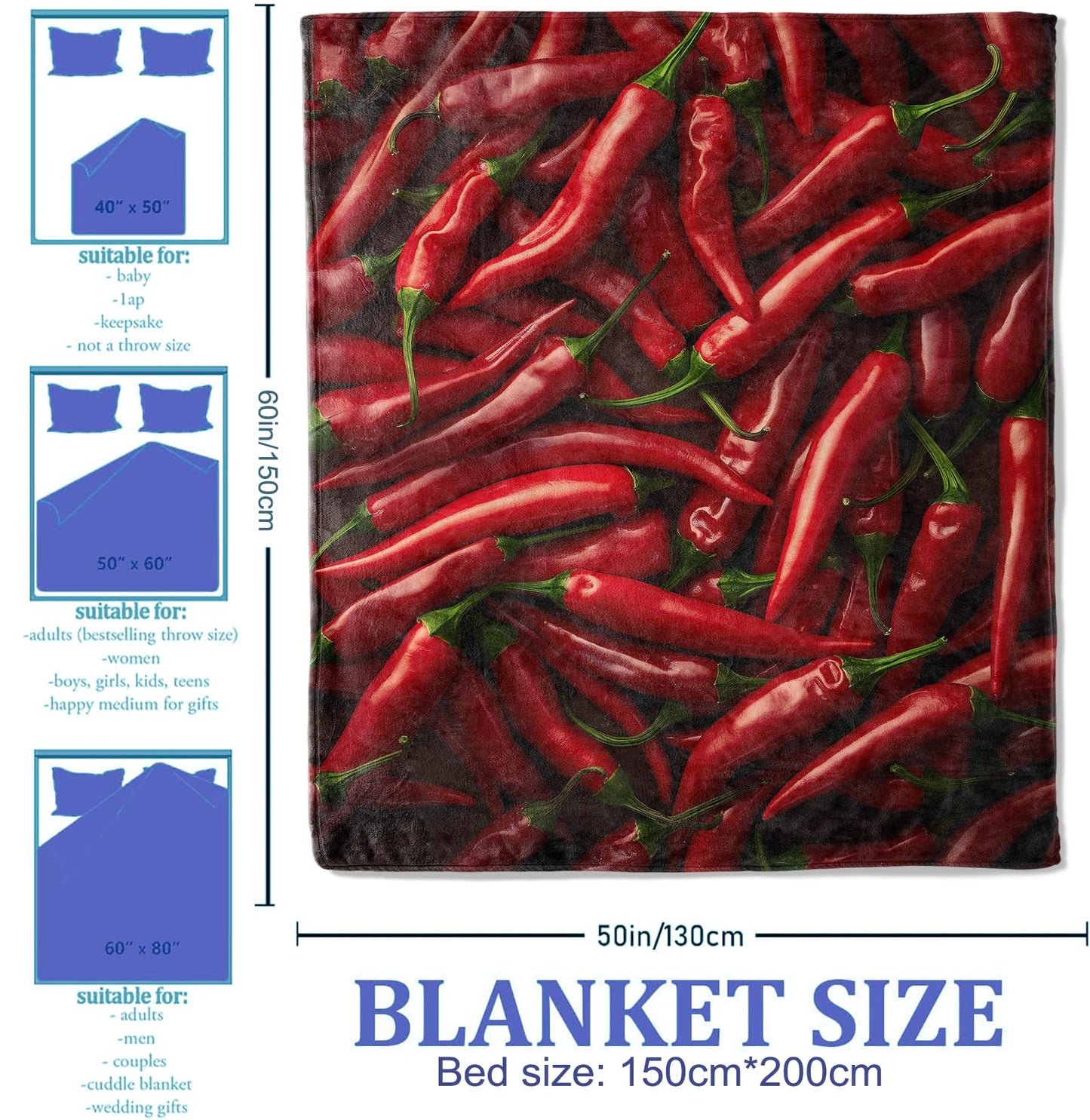 Plistiz Pepper Throw Blanket - 50x60 Inch, Red Pepper Flannel Throw for Home Decor, Perfect Gifts for Women
