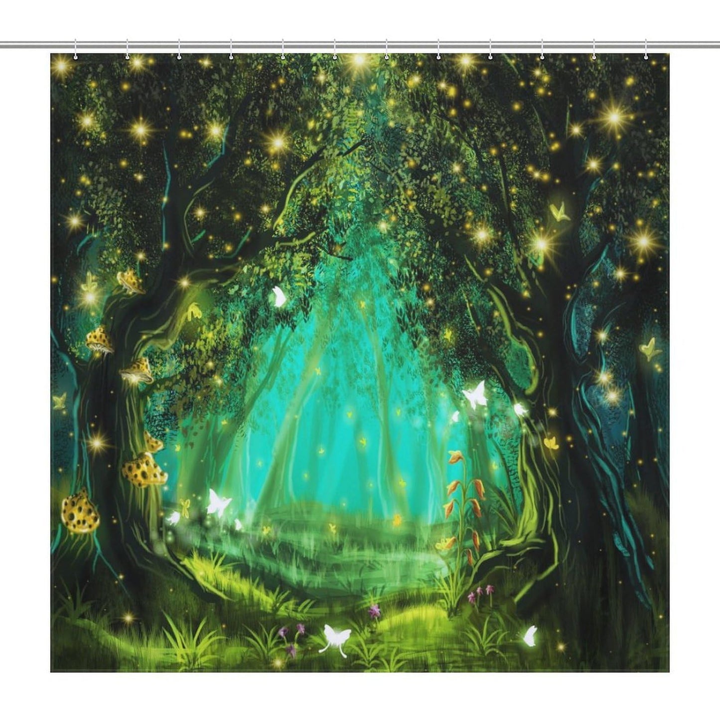 TYVGICZ Magic Forest Bath Curtains, Fantasy Nature Fantasy Sower Curtains Decor Enchanted Woods Polyester Fabric，66x72 Inch
