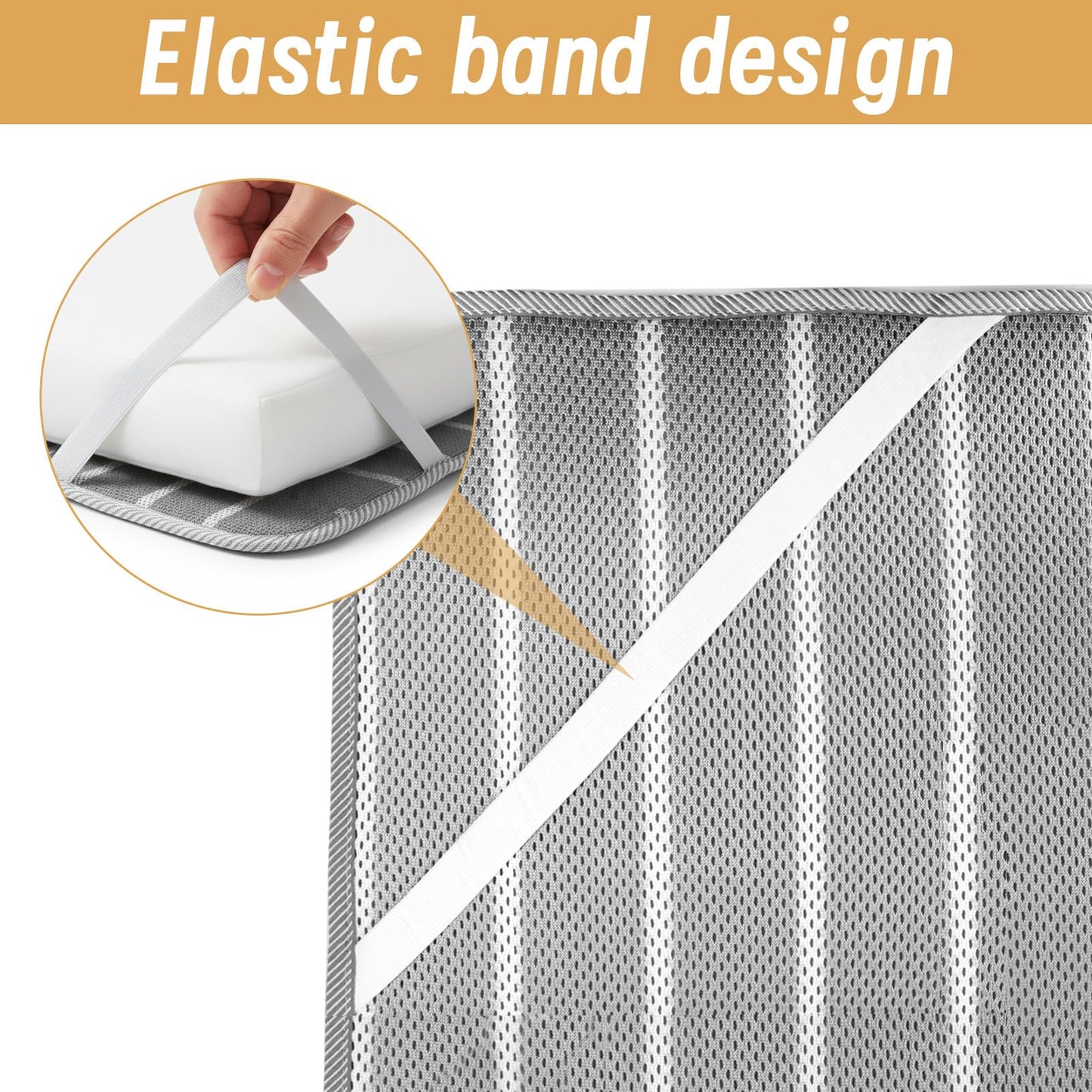 RV Mattress Underlay Moisture Barrier & RV Under Mattress Ventilation, Mattress Support Board with 4 Straps - 3D Grey Stripe Airflow Pad for Camper, Boat (60 * 80 * 0.3")