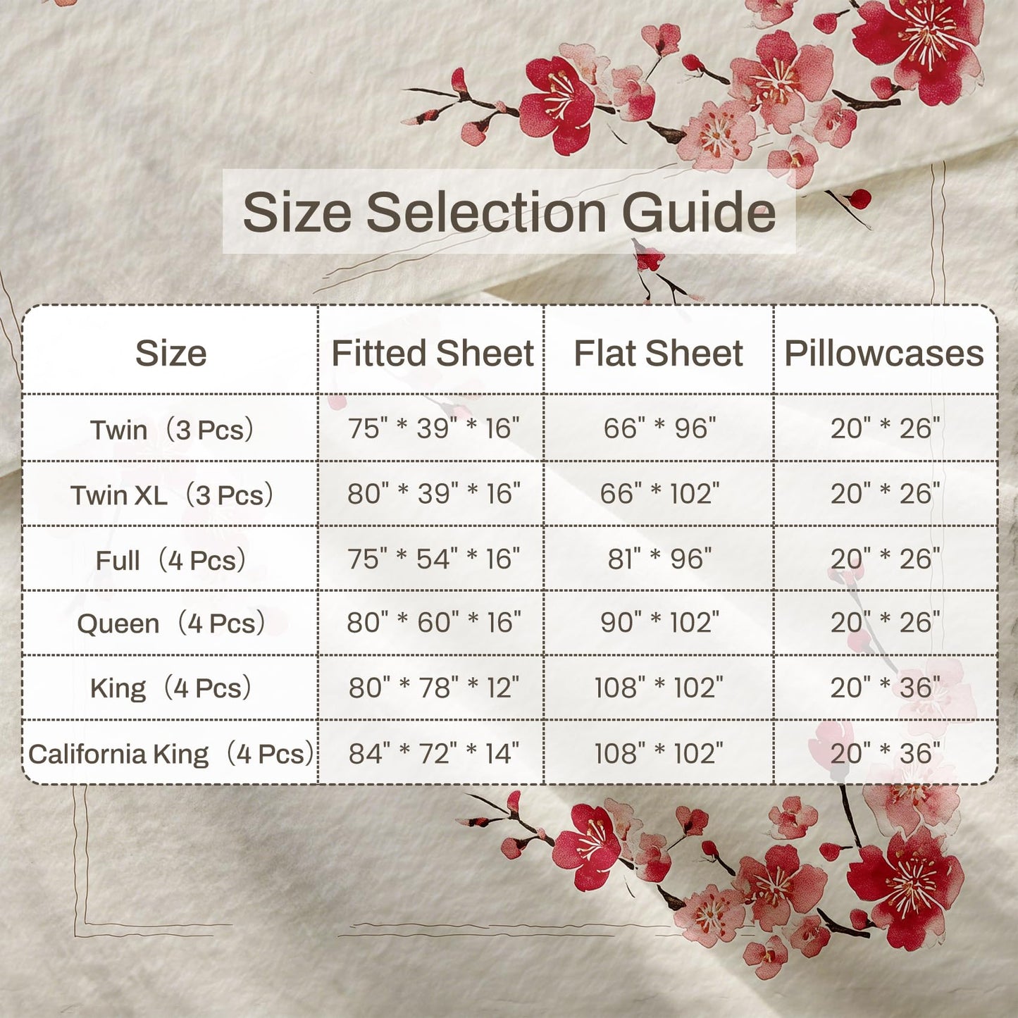 Cherry Blossom California King Sheet Set Red Flower Flat Fitted Sheet Sets