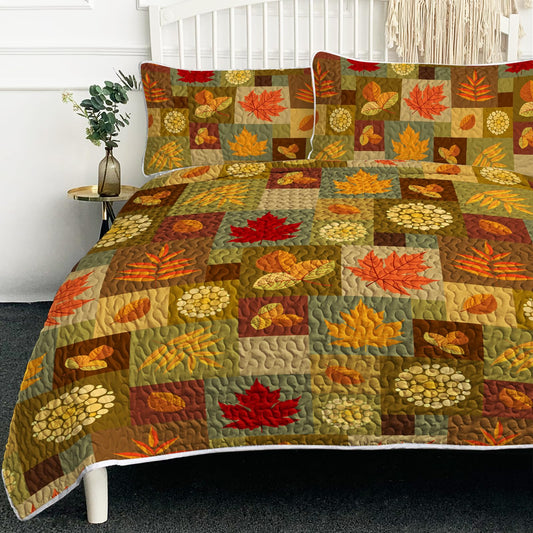 BlessLiving Fall Quilt Set King Size: Ultra-Soft Microfiber Autumn Leaves Pattern Bedspread Coverlet Quilted Bedding Set, 3 Piece Autumn Bed Cover with 2 Pillow Shams for Thanksgiving Bedroom Decor