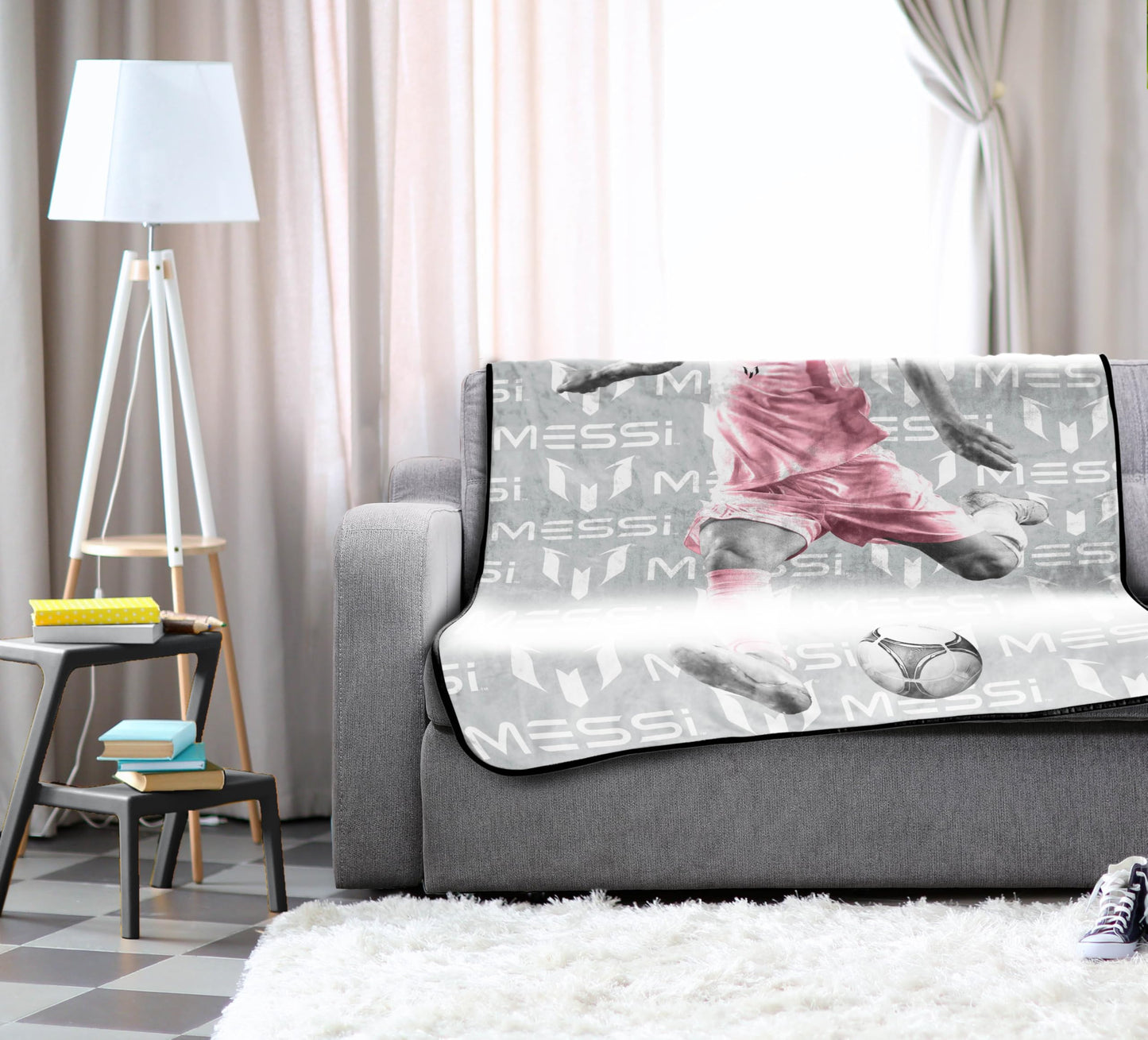 Jay Franco Kids Plush Throw Blanket – Soft & Cozy Fleece Throw for Bedroom & Couch Décor, Official Licensed Product, Grey - Messi, 46x60 - Throw Blanket