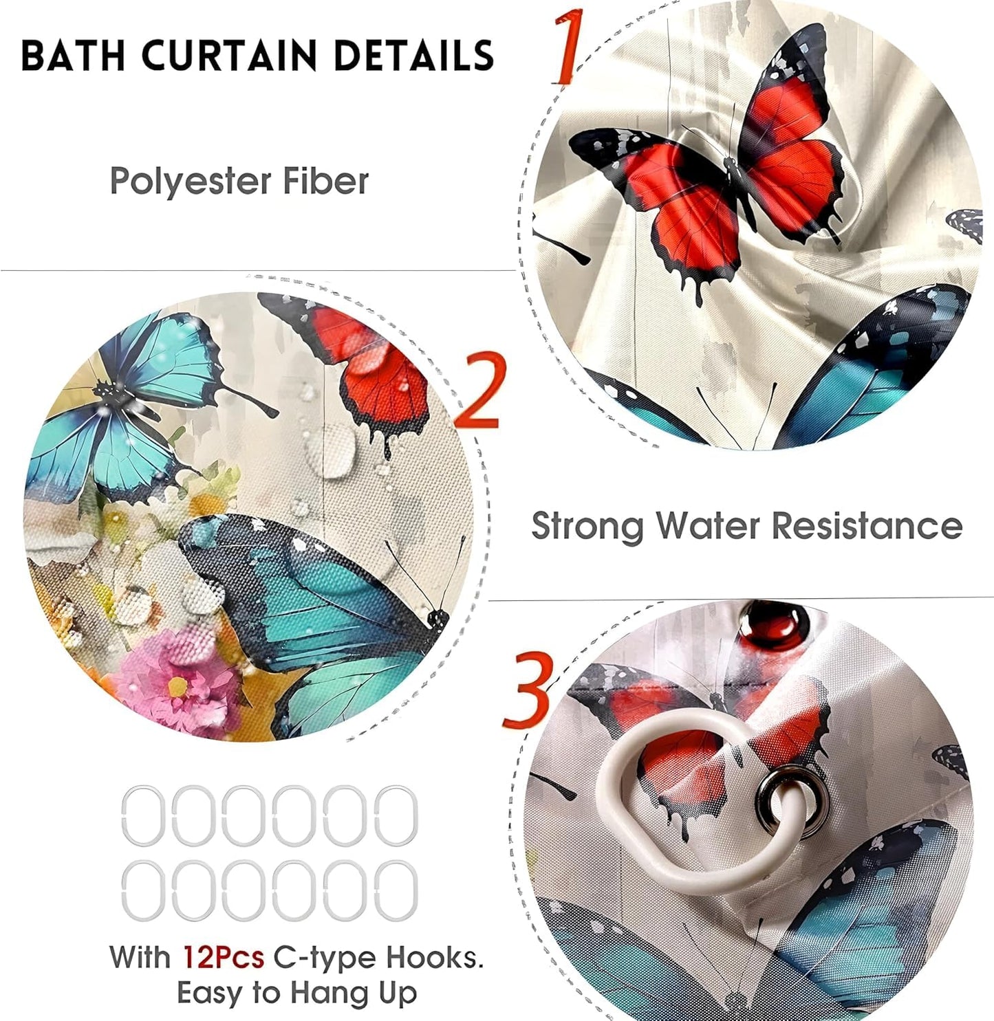Chrainy 4pcs Shower Curtain Set for Bathroom and Toilet Butterfly Floral Bathroom Decor Sets with Flower Shower Curtain and Accessories Bath Mat,U Shape and Toilet Lid Cover Bathroom Set