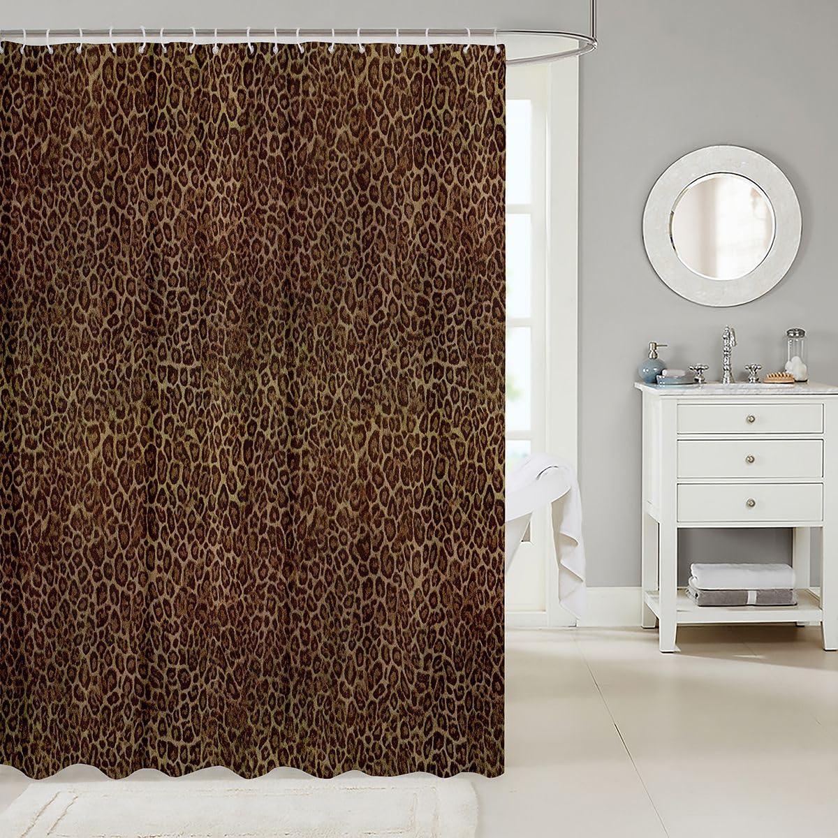 jejeloiu Leopard Print Shower Curtain for Bathroom Decor Cheetah Print Bath Curtain for Stalls Bathtubs Dark Brown Bathroom Accessories Modern Art Waterproof Polyester Fabric with 12 Hooks 72"x72"