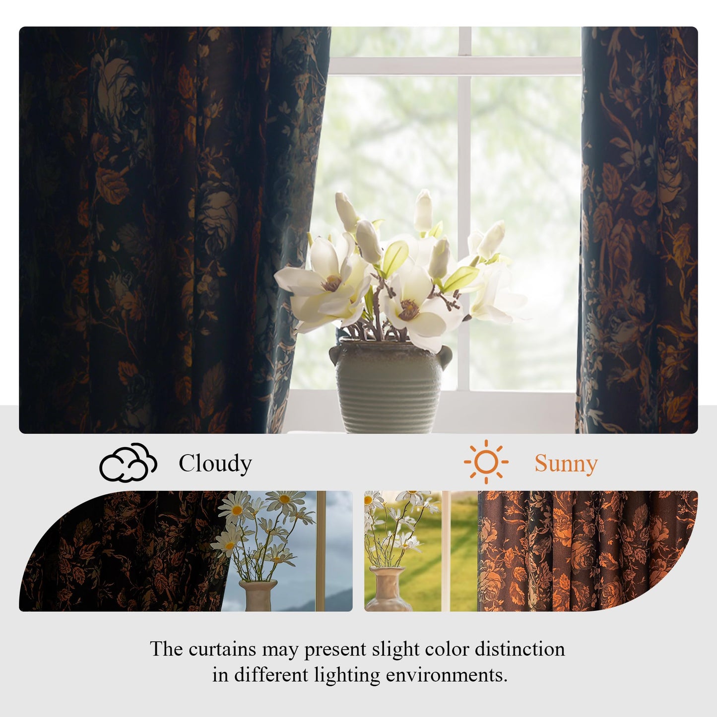 StangH Black Velvet Curtains 84 inches Long - Printed Floral Design Home Decoration Luxury Thermal Insulated Blackout Window Treatment Set for Living Room, 52x84-inch, 2 Panels