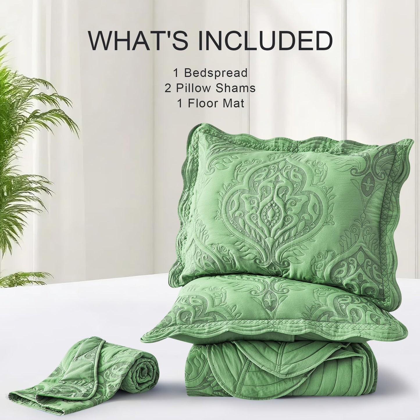 DaisyHuang Oversized Bedspread Coverlet Set King Size - Lightweight Bedding Cover - Beautiful Stitching - 4 Piece Reversible Bedspread, Olive Green