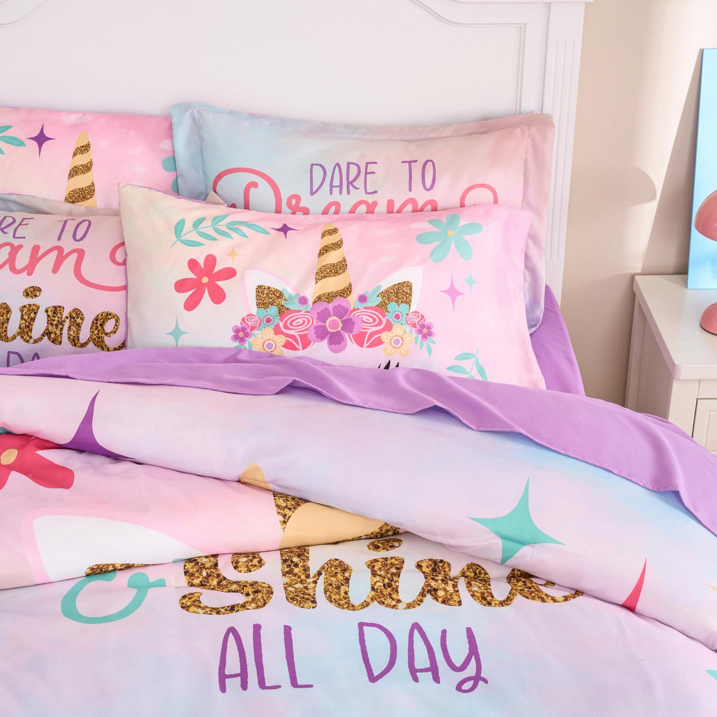 Joiedomi Kid Twin Comforter Set 5 Piece Unicorn Bedding Set for Boys Girls Super Soft Microfiber Bed in a Bag with Comforter Sheets Pillowcase Sham