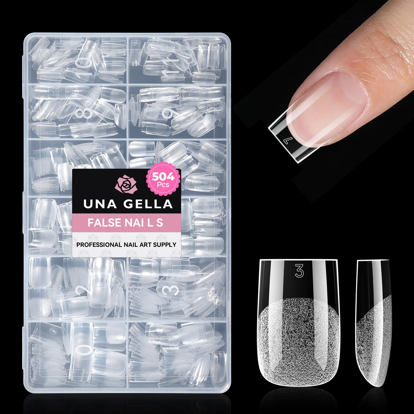 UAN GELLA Short Sharp Square Nail Tips 504pcs Short Square Press on Nails Pre Etched Acrylic Fake Nails for Full Cover Nail Tips DIY Nails Salon at Home 12 Sizes