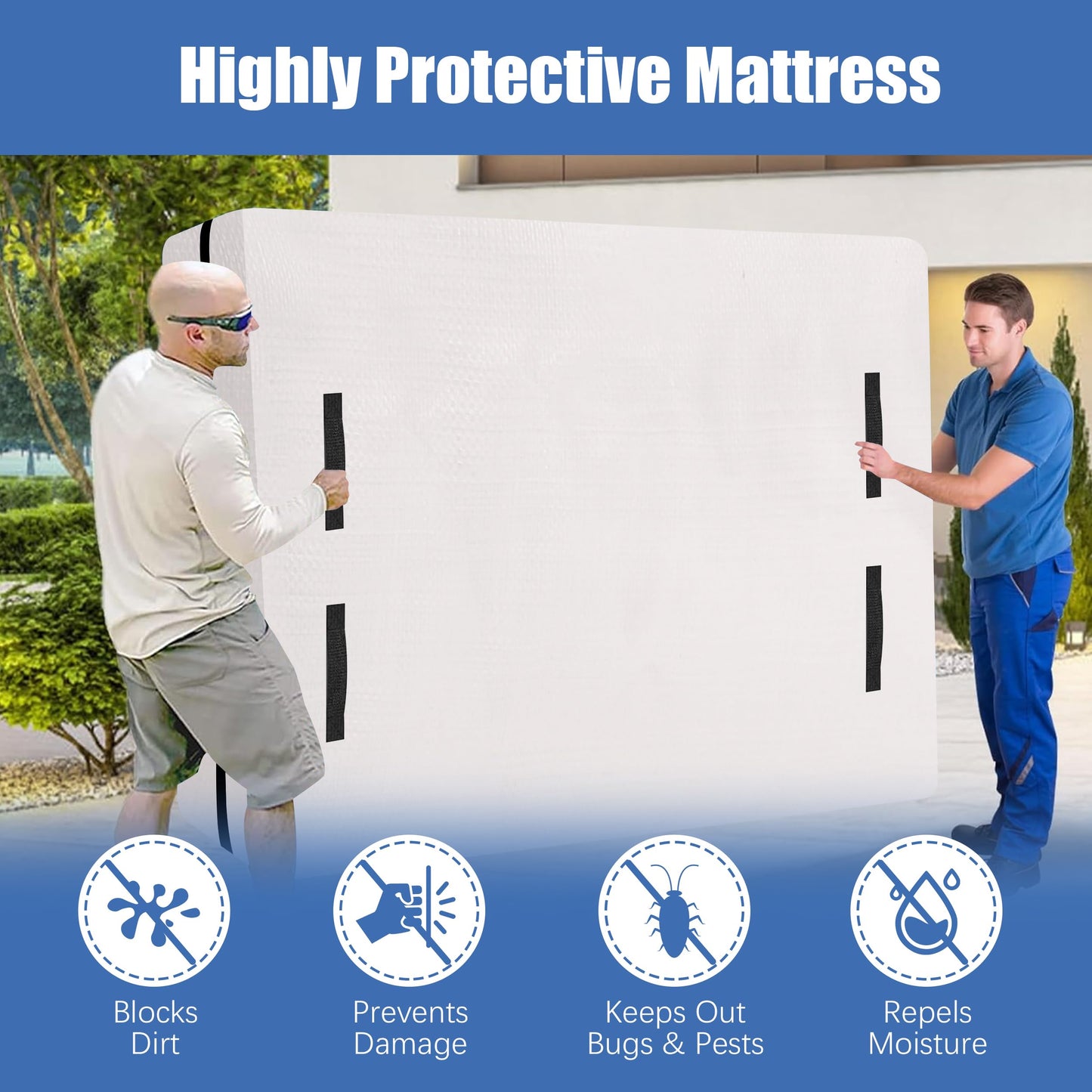 HOMESURE Mattress Bags for Moving and Storage with 8 Handles - Mattress Cover for Moving - Heavy Duty, Strong Zipper Closure, Moving Supplies & Moving Bag - Semi-Transparent, Queen