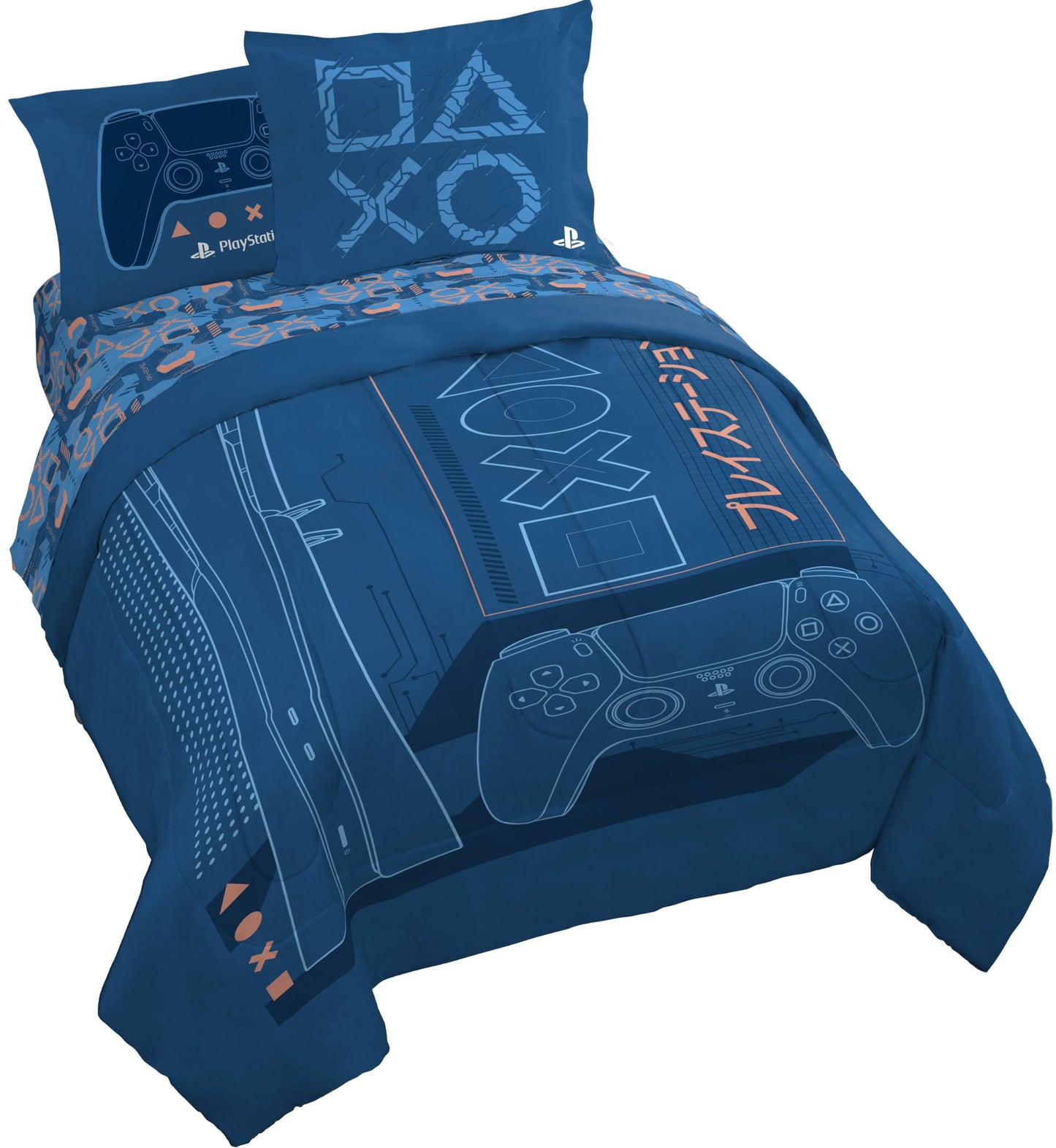Jay Franco Kids Bed Set, Blue, PlayStation, 7 Piece Queen