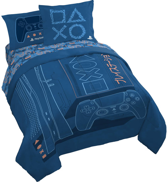 Jay Franco Kids Bed Set, Blue, PlayStation, 7 Piece Queen
