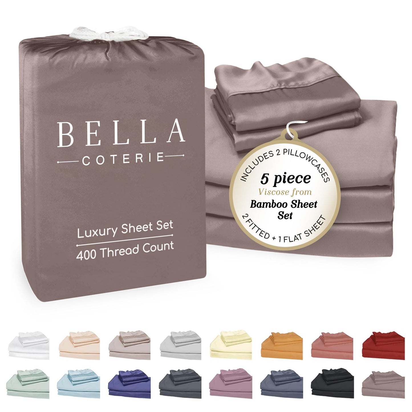 Bella Coterie Luxury Bamboo Viscose Split King Size Sheet Set | 2 Fitted Sheets for Sleep Number & Adjustable Beds | 100% Organically Grown | Cooling & Ultra Soft | 18” Deep Pocket [Mocha]