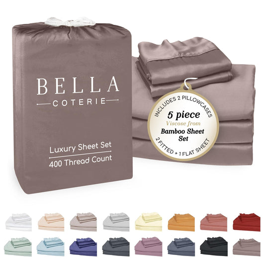 Bella Coterie Luxury Bamboo Viscose Split King Size Sheet Set | 2 Fitted Sheets for Sleep Number & Adjustable Beds | 100% Organically Grown | Cooling & Ultra Soft | 18” Deep Pocket [Mocha]