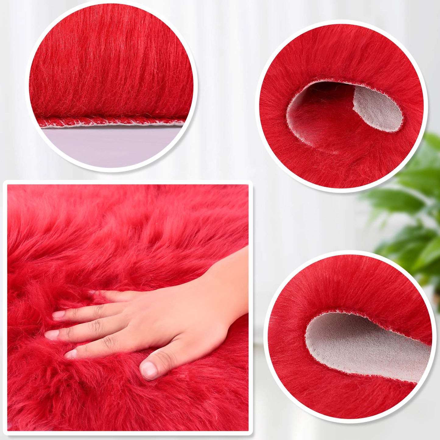 Mudder 2 Pcs Faux Fur Rug, Heart Shaped Rugs, Fluffy Decorative Mat for Room Home Chair Side, Desk Feet, Nursery, Photo Background & Valentine Decor, 12 x 16 Inch(Red)