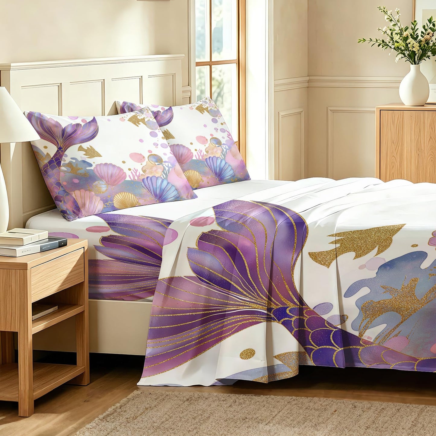 Mermaid Full Bedding Set Girls Underwater Sheet Sets