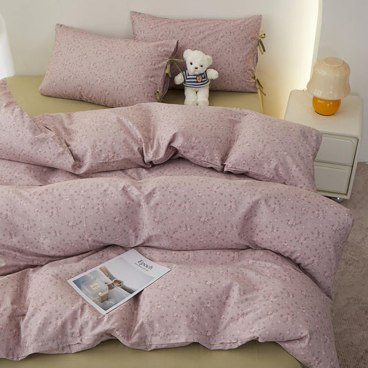 Purple Floral Comforter Set Queen, 3 Pieces Cottagecore Aesthetic Cute Flowers Comforter Set for All Seasons, Coquette Floral Mauve Bedding Vintage Botanical Comforter with 2 Bow Ties Pillowcases