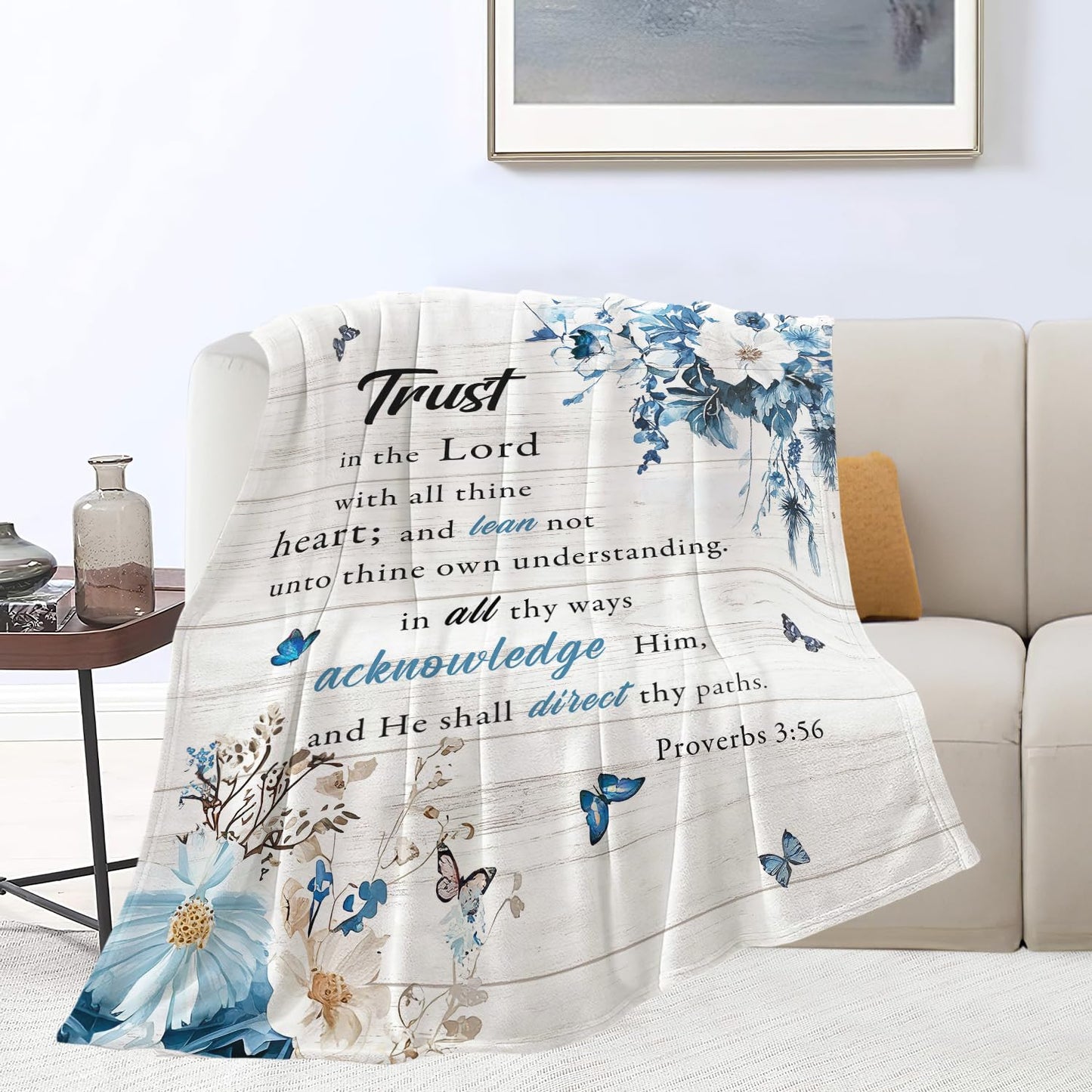 Christian Blanket Soft Warm Bible Verse Scriptures Fleece Throw Blanket Christian Gifts for Women Cozy Plush Fluffy Religious Trust in Lord Lightweight Flannel Gifts Blankets for Kids Adults 50"X40"