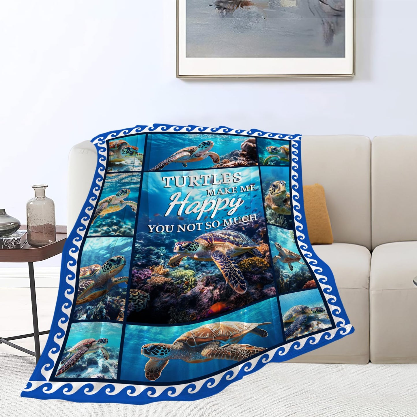 Turtle Blanket, Ocean Throw Blanket, Blue Ocean Blankets, Turtle Gifts, Turtles Stuff Fleece Flannel Plush for Women Men Boys Girls Lover Adults Soft Bedding for Sofa Bed Office Home Decor 50"X40"
