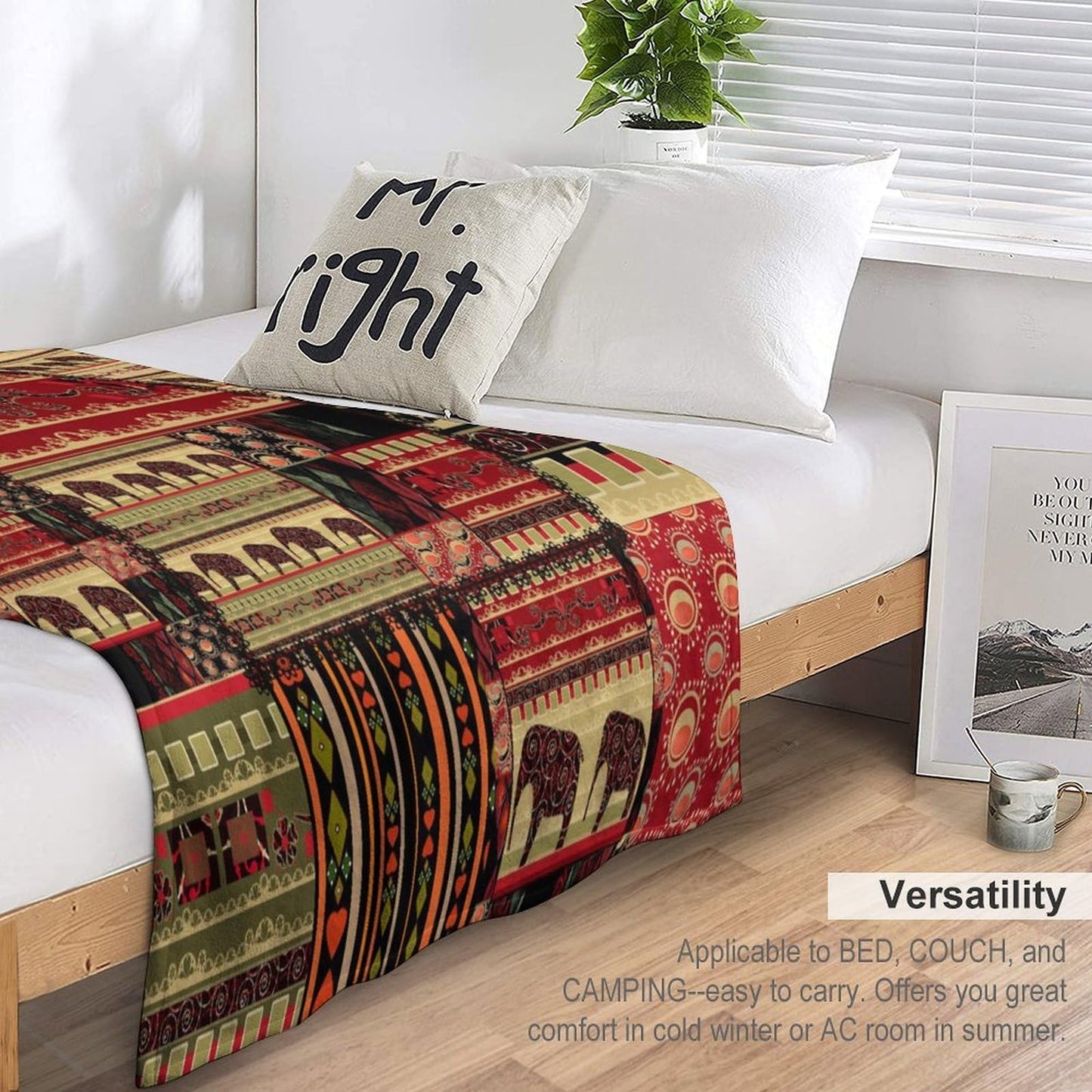 ZhiRain African Tribal Throw Blanket Patchwork Style Pattern Withand Cultural Motifs Print Blanket for Sofa Bed Couch Chair Or Dorm 50"x60"