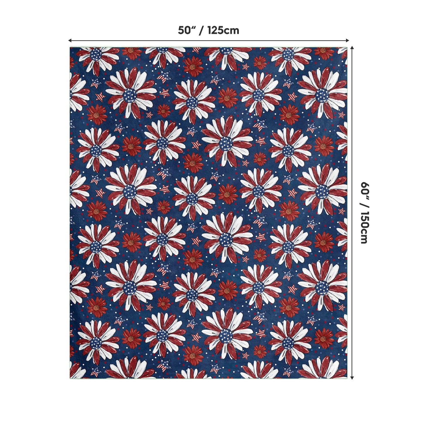 Horaldaily 4th of July Flannel Blanket Throw, Patriotic Memorial Day Print Flowers Independence Day Soft Fuzzy Plush Cozy Fleece Blankets for Couch Sofa Bed Decor, Ideal Gifts for Kids Adults 50x60
