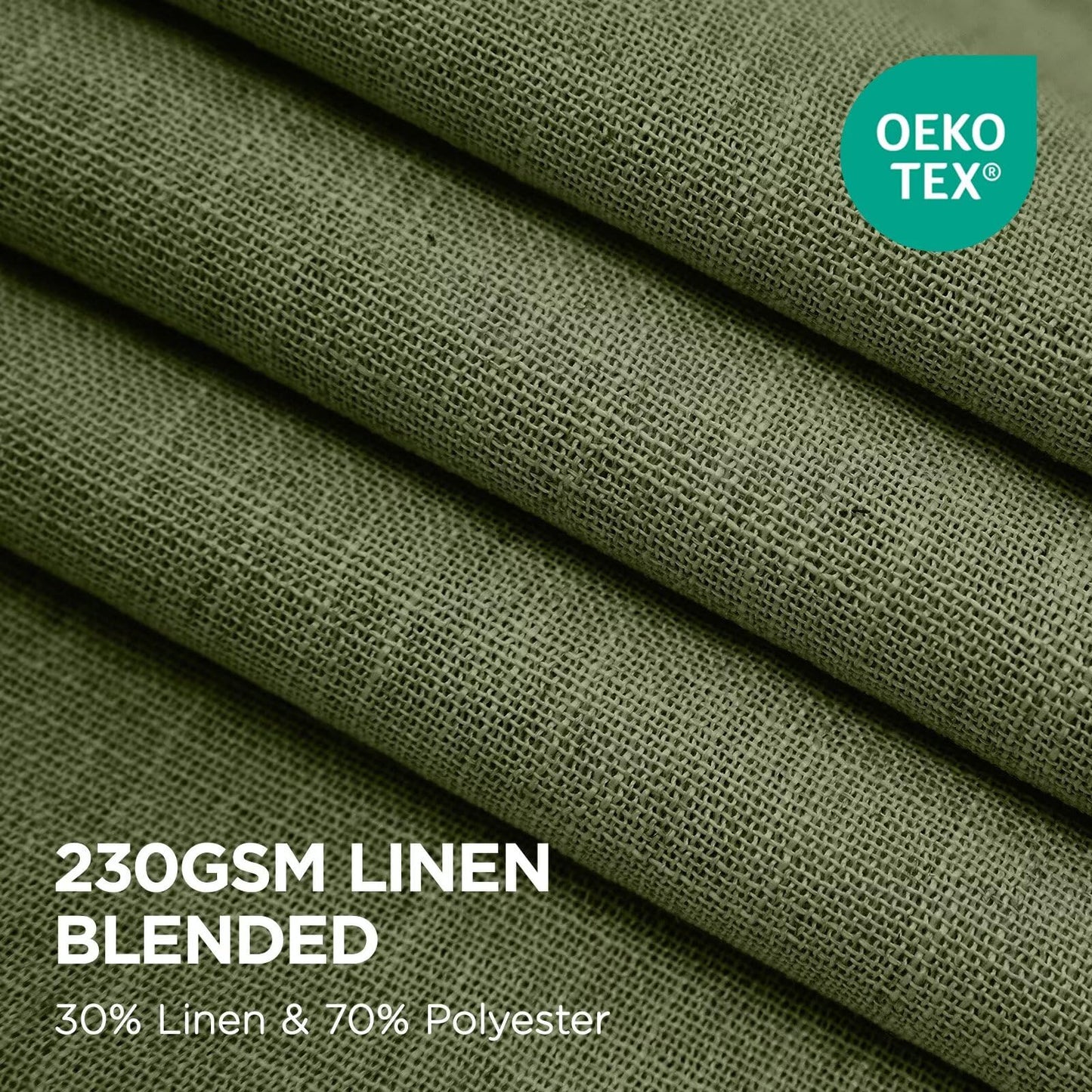 Joydeco Olive Green Pinch Pleated Linen Curtains 84 Inch Long 2 Panel Set for Living Room, Semi Sheer Curtain for Bedroom, Back Tab Light Filtering Drapes with Adjustable Hooks (40”W x84”L)