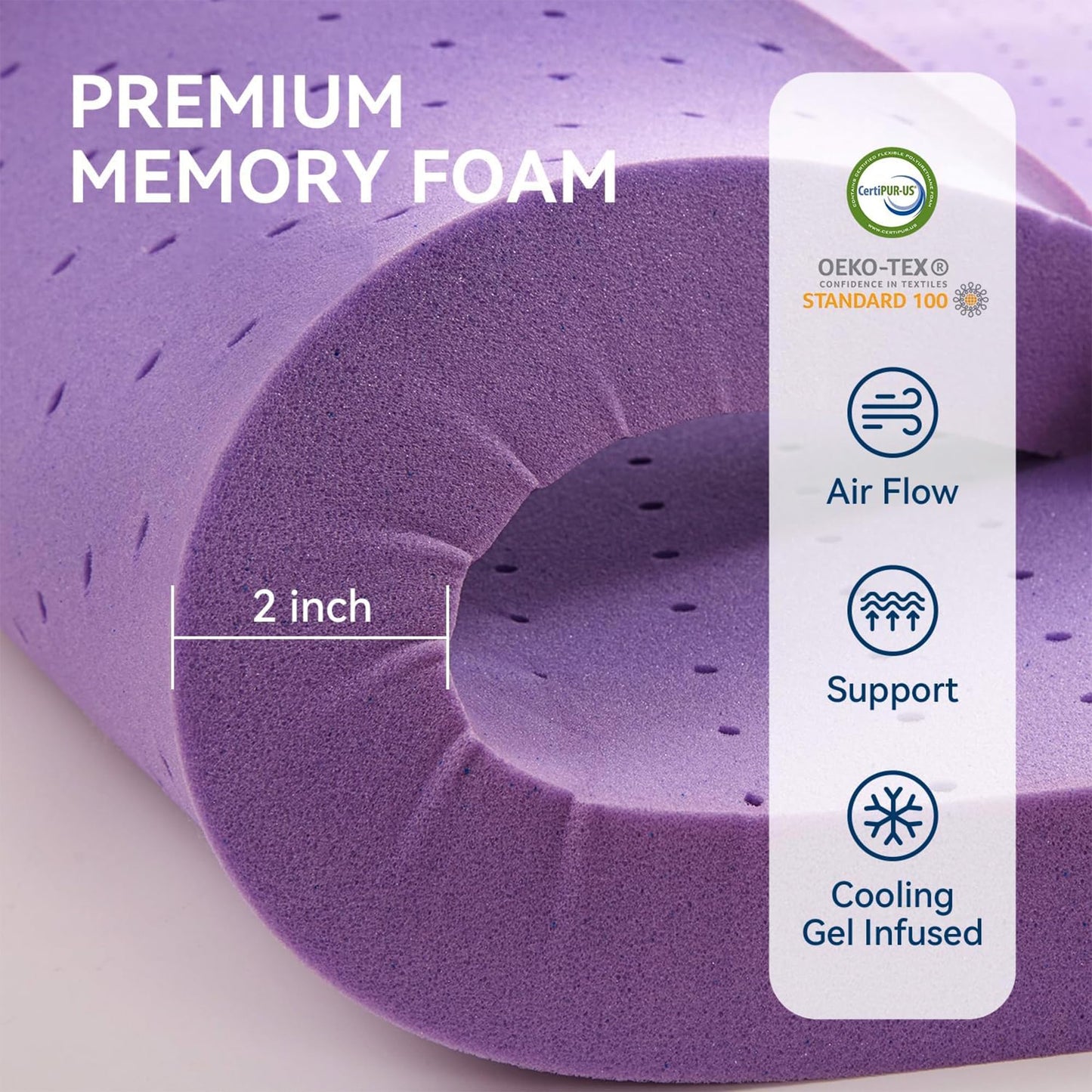 BDEUS Dual Layer 5 Inch Memory Foam Mattress Topper Twin Size, 2 Inch Gel Memory Foam Plus 3 Inch 1450 GSM Down Alternative Quilted Pillow Top Mattress Pad Cover,White
