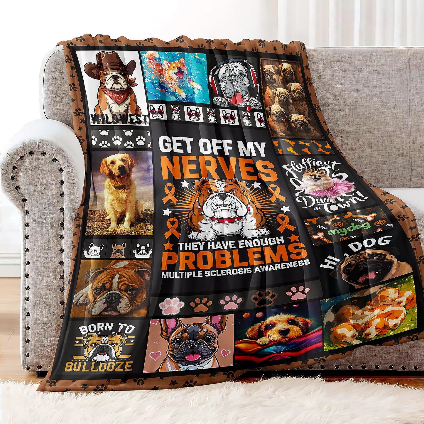 XSMEI Dog Throw Blanket, Cute Puppy Paw Pattern, Soft Cozy Fleece Blanket for Couch Bed, 60 x 80 Inches