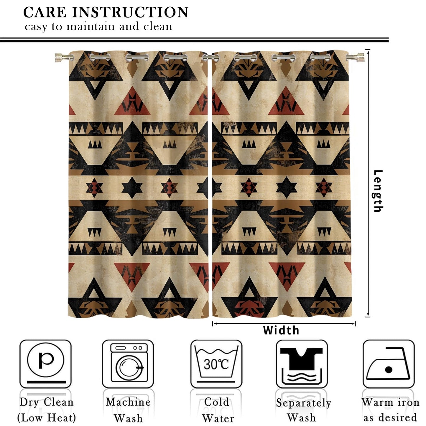 Southwestern Ethnic Blackout Curtains, Aztec Curtains for Living Room, Native American Navajo Black Out Bedroom Curtain Thermal Insulated Grommet Drapes 2 Panels, for Boys Room 31.5"W x 63"L x2