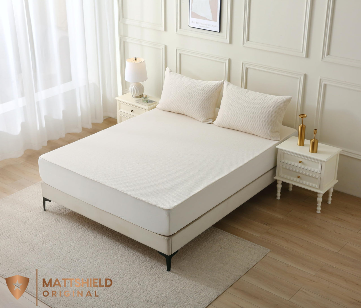 Deluxe Cooling Mattress Protector Full - Waterproof - Crisp, Breathable Organic Cotton Surface with a Percale-Inspired Feel - 280GSM Air-Knit Mattress Pad - Noiseless Deep Pocket