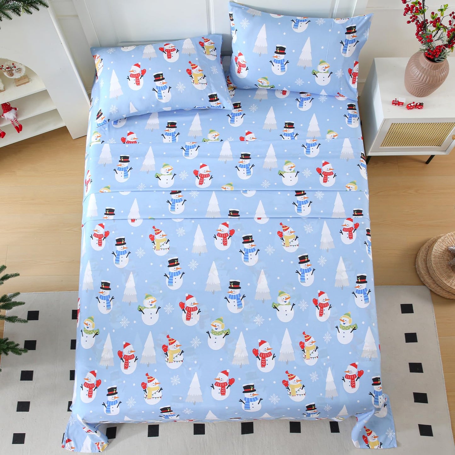 LONAVA Twin Sheet Set Kids - 3 Pieces Soft Microfiber Cartoon Style Bedsheets for Boys Girls Teens, Oeko TEX, Breathable Deep Pocket Sheets, (Snow Man)