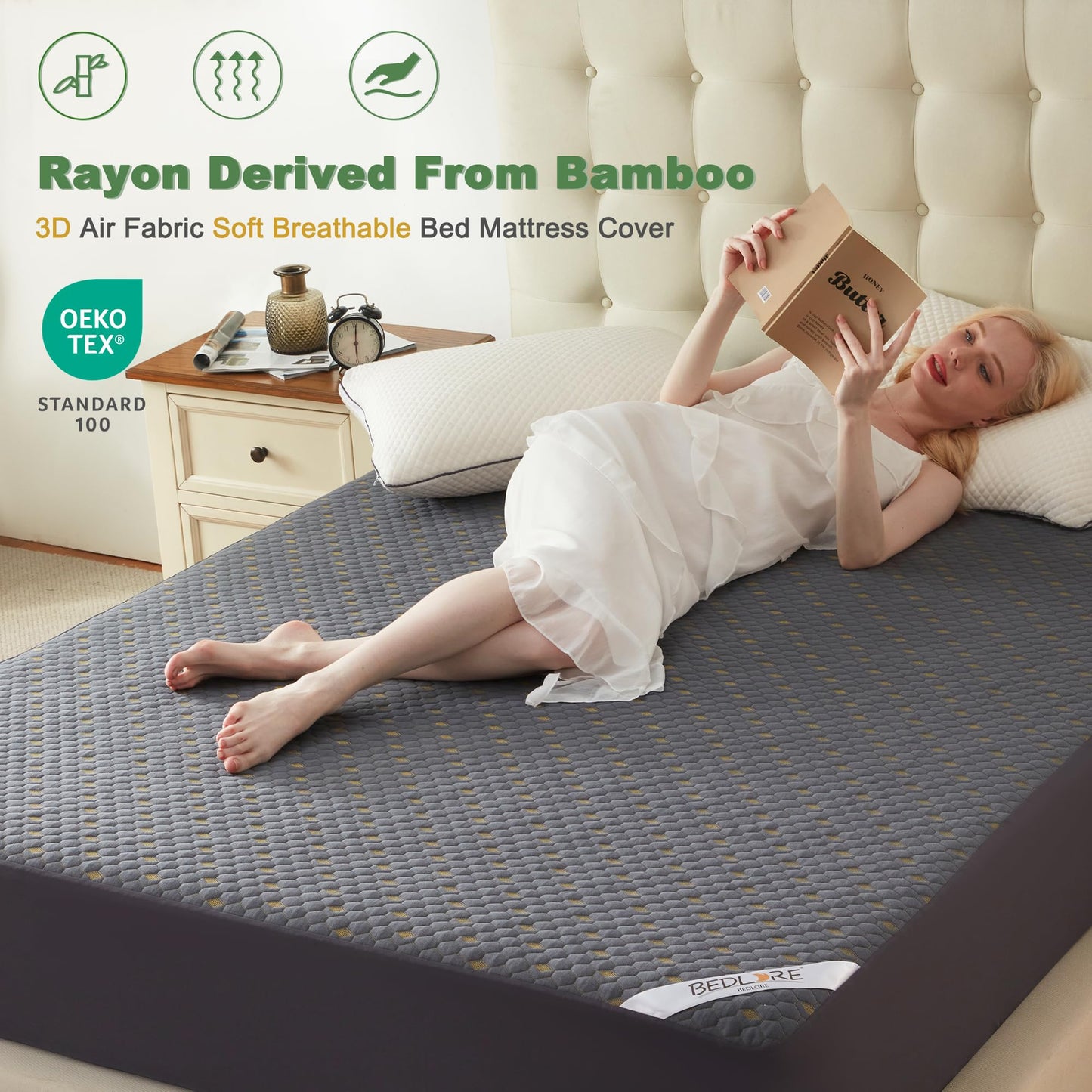 Waterproof Mattress Protector, Queen Size Mattress Pad Fitted 6"-18" Deep Pocket, 3D Air Fabric Breathable Bed Mattress Cover Noiseless Washable for Bedroom, Hotel(Carbon Gray)