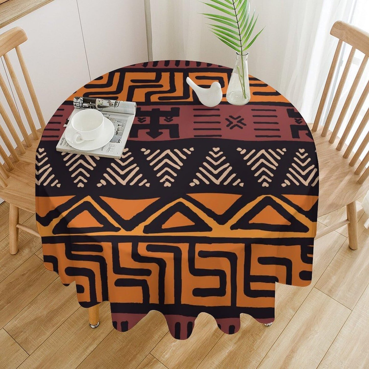 YSWOW African Mud Cloth Tablecloth, Tribal Ethnic Boho Geometric Art Printed Print Stain Washable Table Resistant for Kitchen Dinning Outdoor Picnic Party Round 36x36in