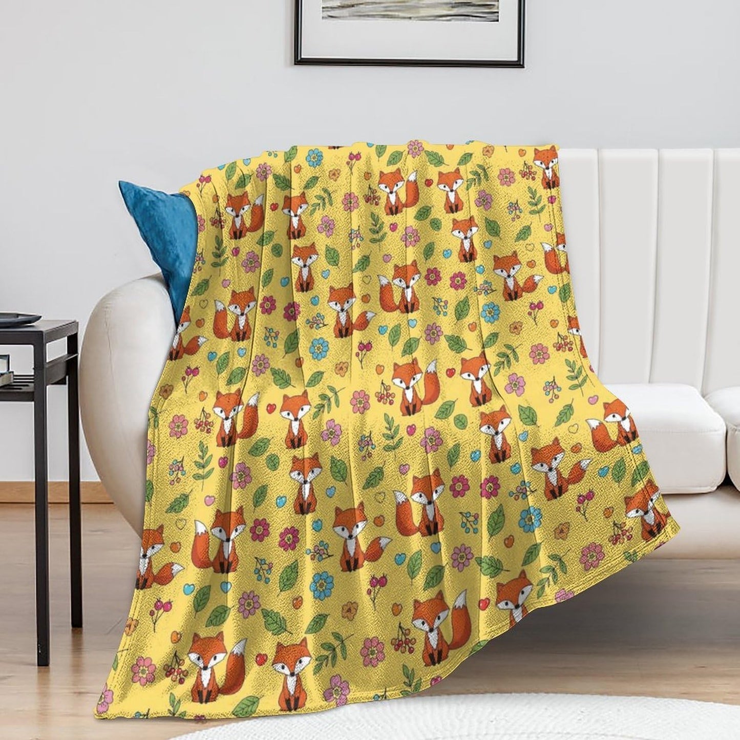 Soft Air Conditioned Blanket, Home Decor Cozy Warm Blanket for Bed, Sofa and Couch Compatible with Cute Fox Floral