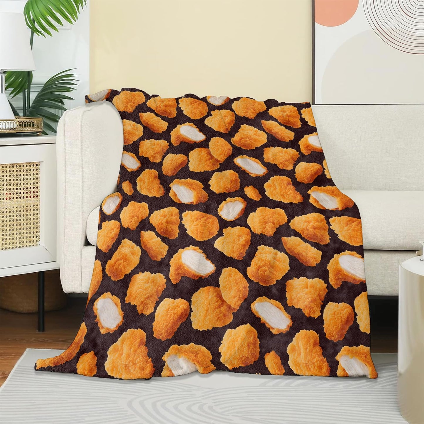 UNDAHIS Delicious Fried Chicken Nugget Blanket, Soft Warm Cozy Throw Blanket Gifts for Adults Kids Women, Lightweight Fuzzy Comfy Flannel Blankets for Couch, Travel, Bed, House Decor 60×50 Inch