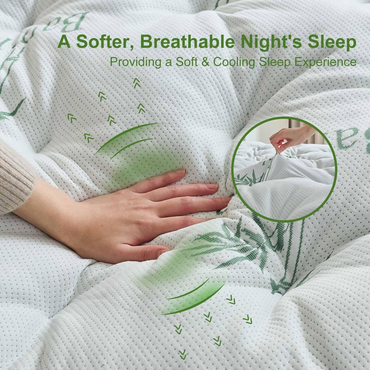 Whatsbedding Memory Foam Mattress Topper Queen Size, 5 Inches Slow Rebound Memory Foam Topper with Cooling Viscose Made from Bamboo Cover, Deep Pocket Designed Mattress Topper