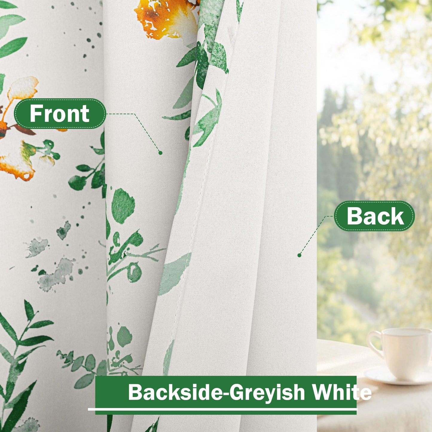 MYSKY HOME Sage Green Floral Blackout Curtains 84 inch Long 2 Panels for Living Room Bedroom Summer Flower Patterned Room Darkening Light Blocking Grommet Window Drapes, 52" W, Yellow and Green