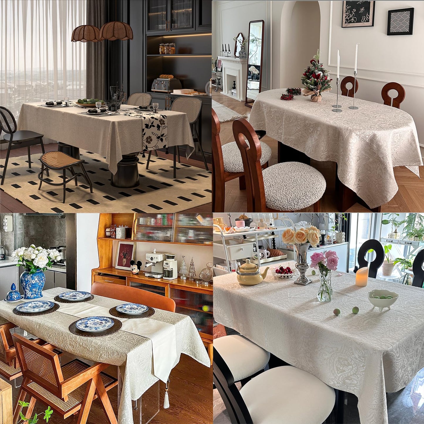 ZIWUROAD Jacquard Rectangle Tablecloth, Floral Design Thick Kitchen Dining Table Cloth, Waterproof Wrinkle Free Decorative Fabric Table Cover for Outdoor and Indoor, 84x60 Inch Milky White