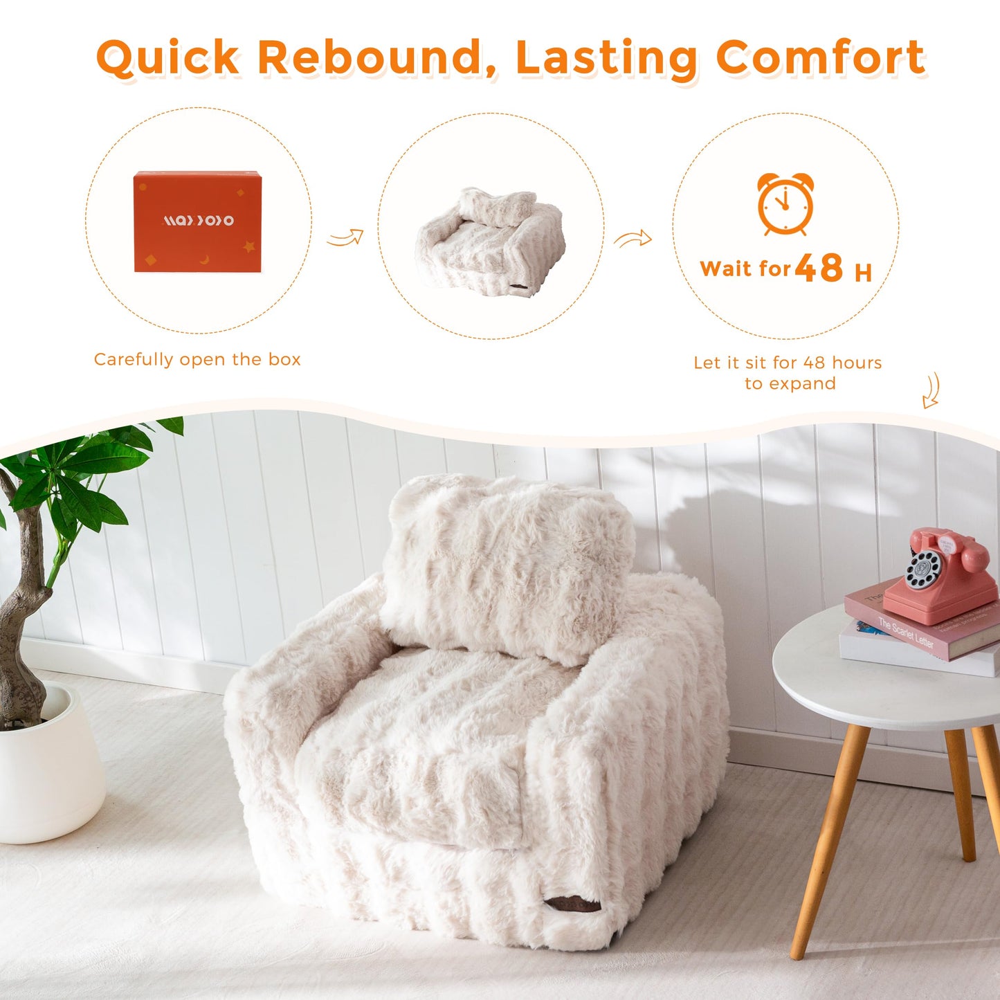 MAXYOYO Kids Bean Bag Chair, Comfy Bubble Fabric Bean Bag Sofa with Filler, Upholstered Floor Sofa with Pillows and Armrests, Lazy Floor Chair Couch for Boys and Girls, Beige, Single