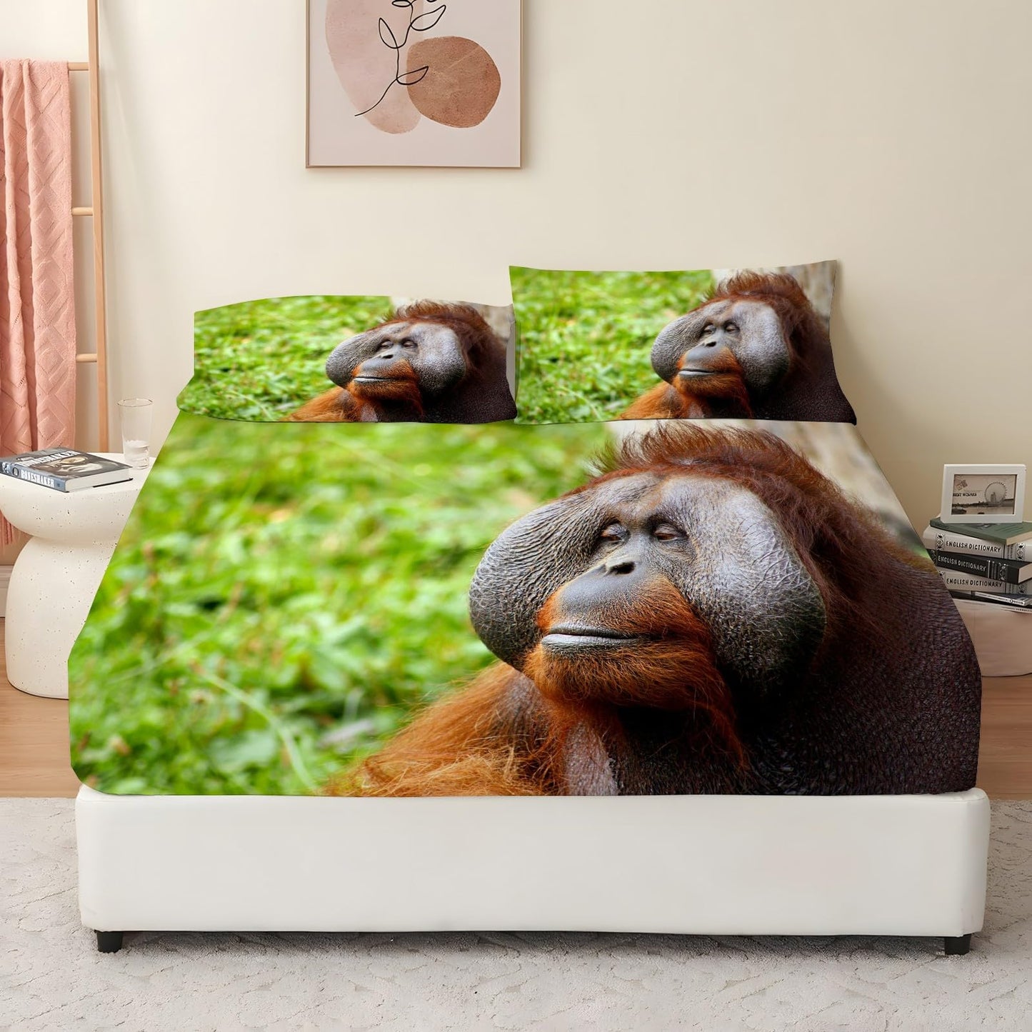 Gorilla Full Size Sheet Sets - Borneo Orangutan Bed Sheets Set with 1 Fitted Sheet,1 Flat Sheet and 2 Pillowcases for All Season Without Filler 4 Piece (Fitted Sheet, Flat Sheet, Pillow Case)