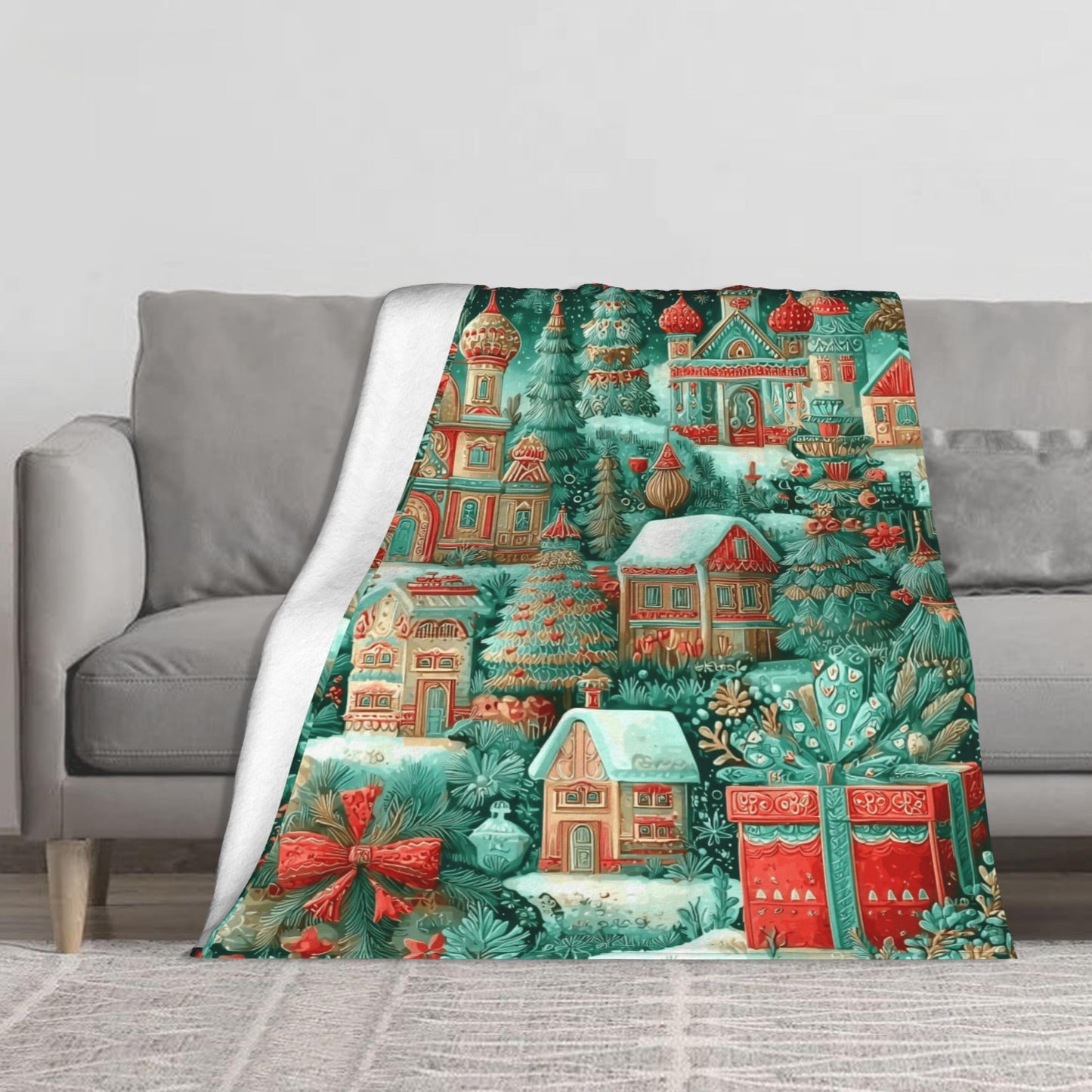 Green Christmas Castle Flannel Blanket Throw Soft Cozy Blanket for Living Room Couch Sofa Bed 50 x 60 Inches