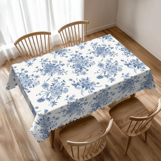 VIMPEYDON Blue Floral Table Cloth for Dining Tables,Washable Boho Vintage Navy Blue White Flowers Tablecloths Wildflower Tabletop Decoration Rectangle Table Cover for Kitchen,Party,Holiday, 54x72Inch