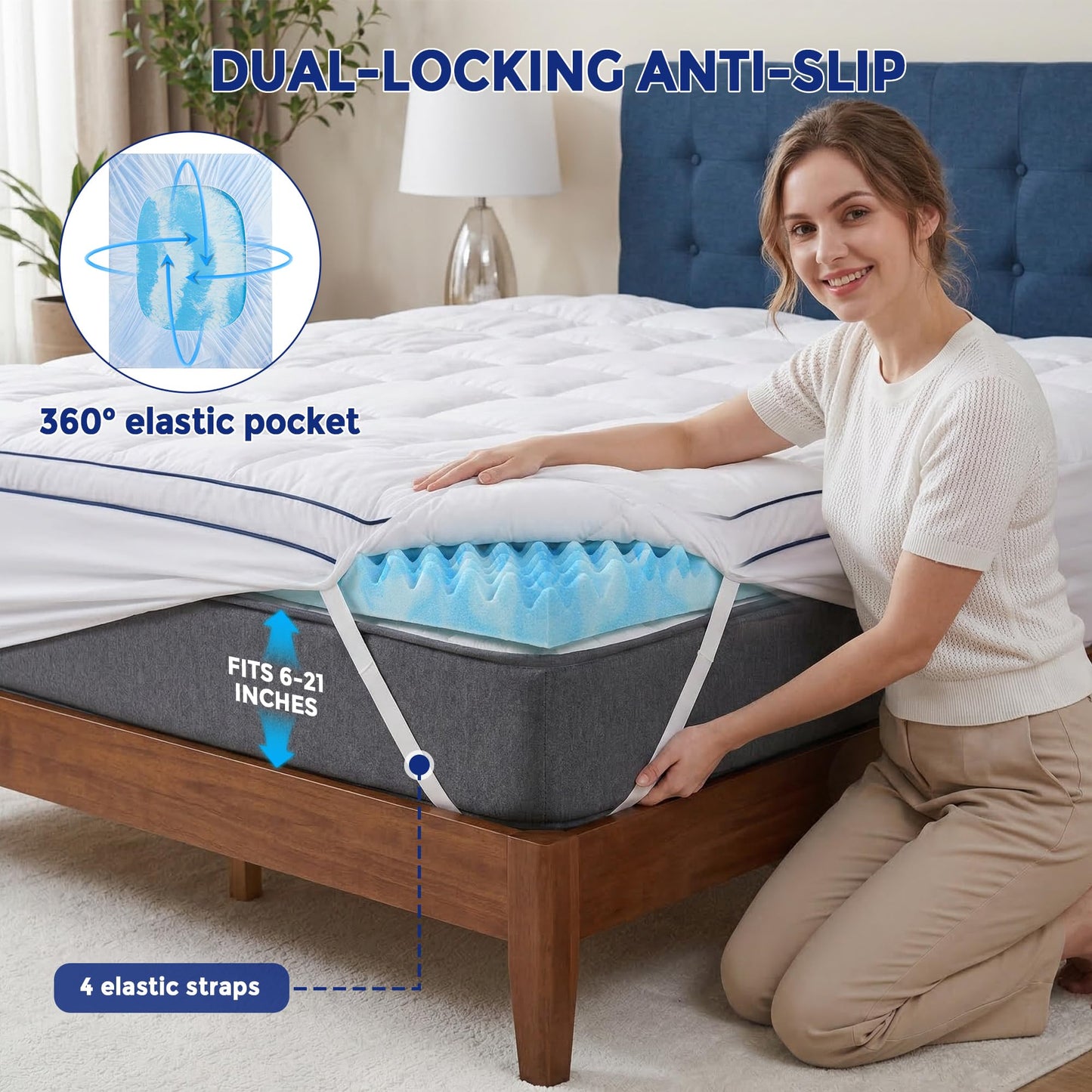 Twin XL Mattress Topper, 4 Inch Dual Layer Memory Foam Topper, Cooling Gel Foam & Plush Pillow Top, Pressure Relief, Enhanced Support, College Dorm Essential