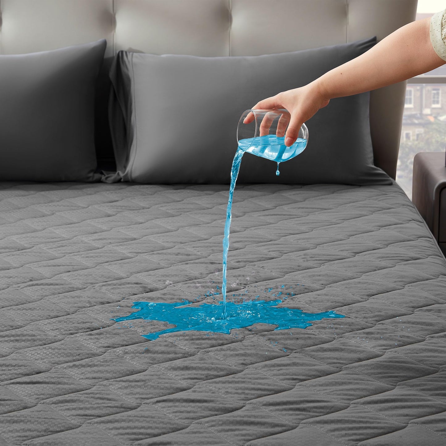 SLEEP ZONE Waterproof Mattress Protector Pad Queen Machine Washable, Breathable Mattress Topper with Deep Pockets, All-Season Use, Hotel Quality (Queen, Grey)