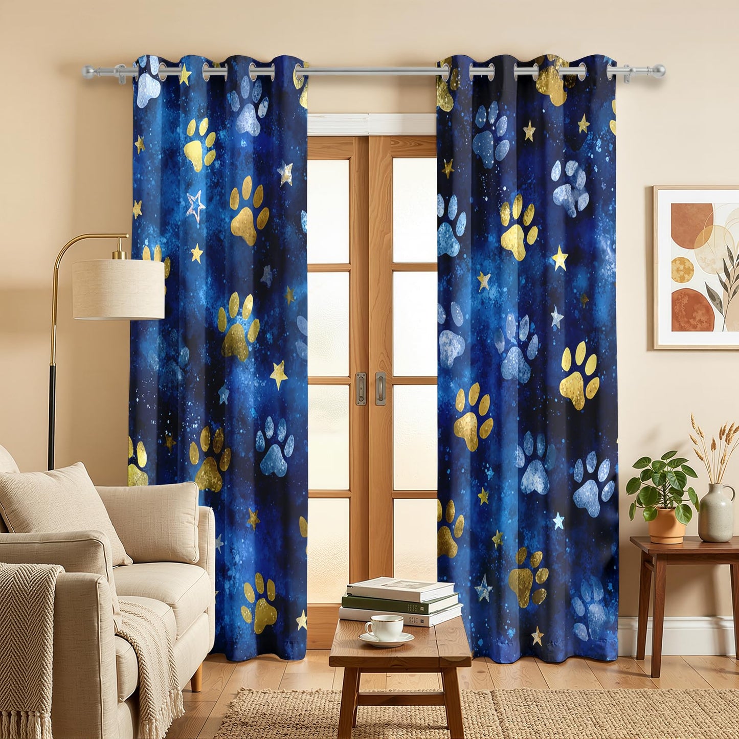 Mistwalk Boys Dog Cat Paw Curtains Blackout, 54 Inch Curtains for Bedroom & Living Room, Room Darkening Thermal Insulated Grommet Drapes, Kids Footprint Patterned Window Treatments