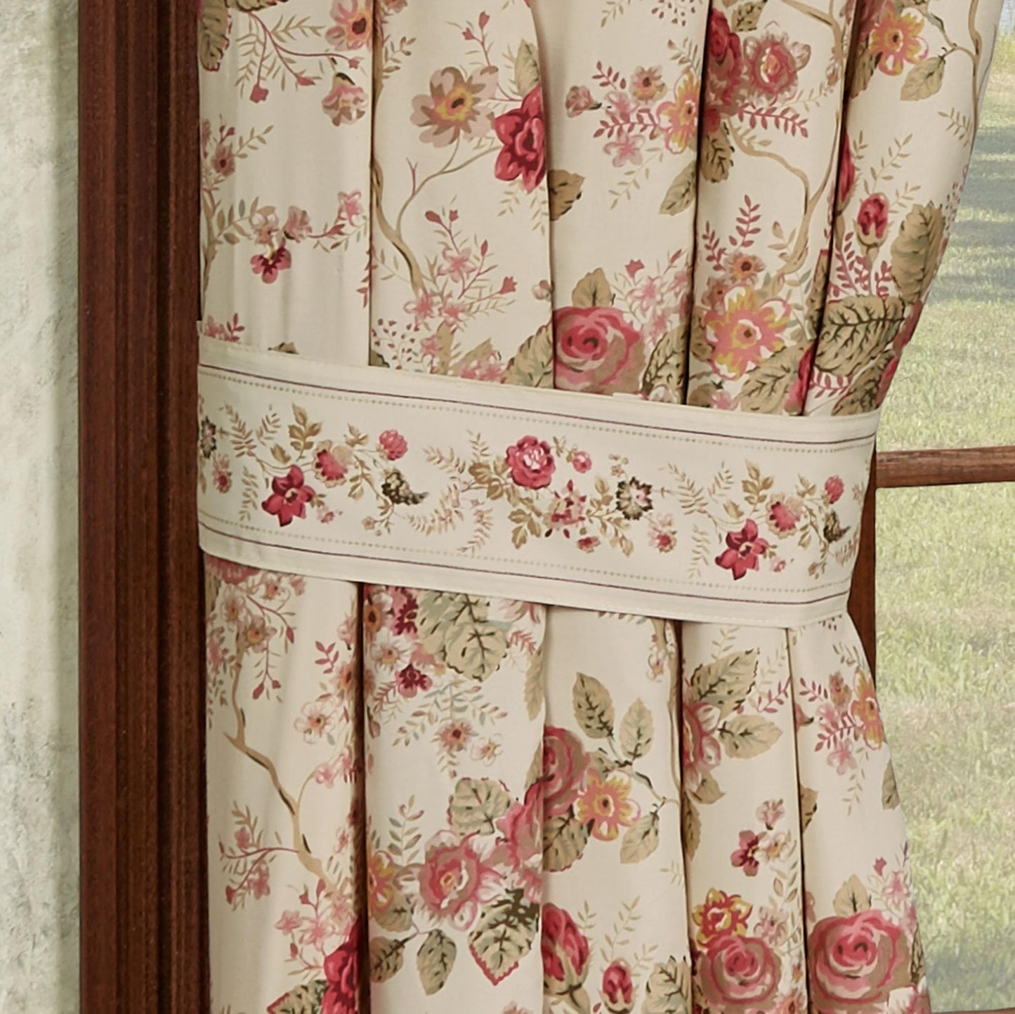 Touch of Class Heirloom Rose Window Ruffled Valance & 84" L Curtain Pair